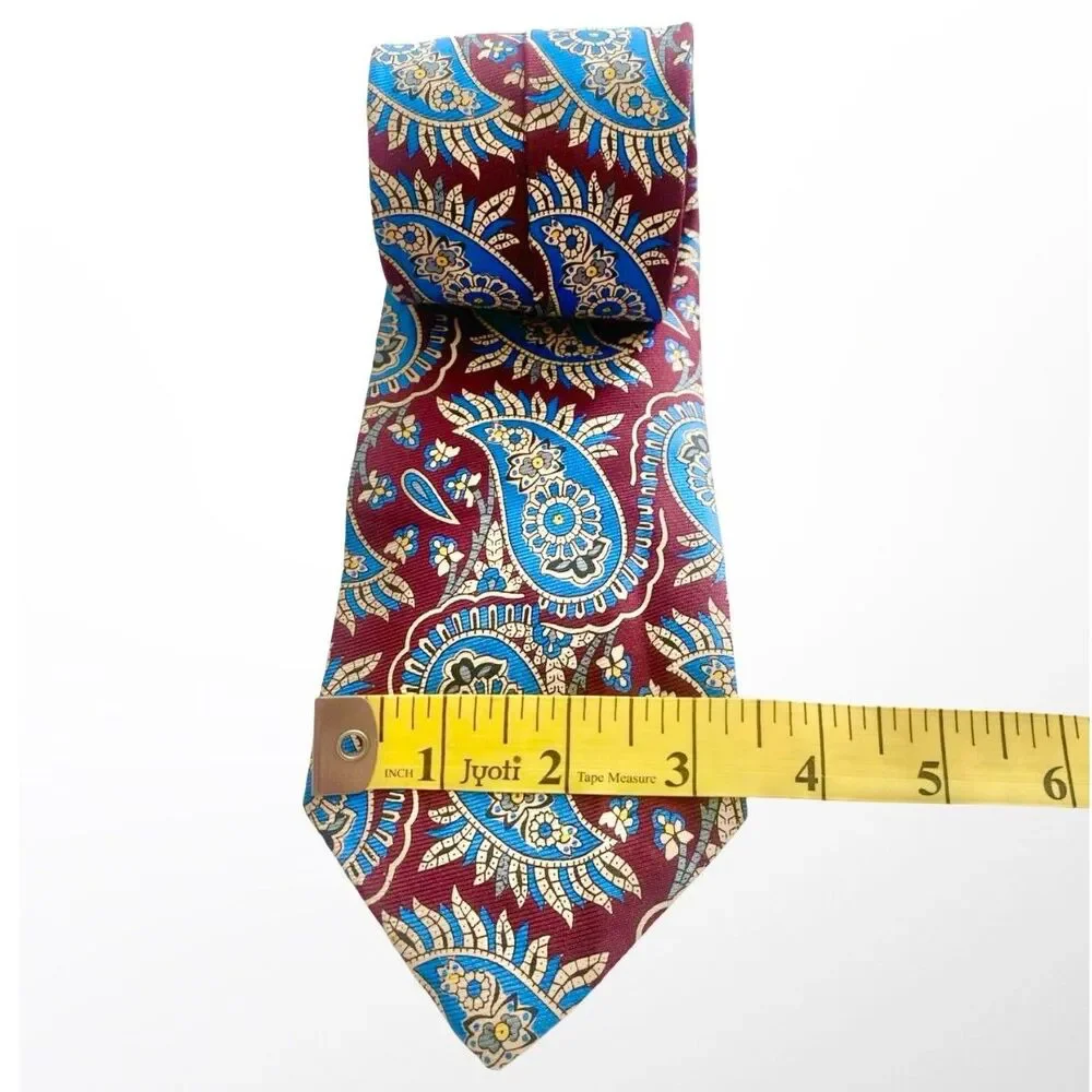 VTG Polo Ralph Lauren Silk Tie Paisley Maroon Blue Geometric Preppy Ivy Handmade
